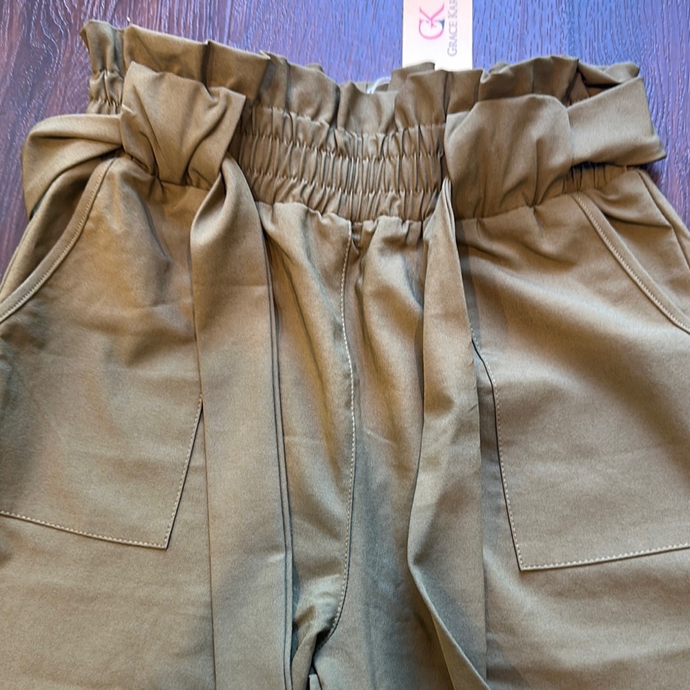 Grace Karen Olive Green Tie Waist Pants - Picture 3 of 4